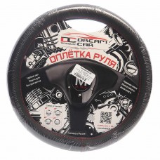 Оплетка руля (M) 37-39см черная/красная нить экокожа Стандарт, DC-000-0880478, DREAMCAR