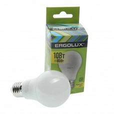 Лампа светодиодная E27 A60 10W (80W) 220V теплый, EL-LED-A60-10W-E27-3K, ERGOLUX