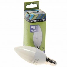 Лампа светодиодная E14 C35 9W (80W) 220V холодный, LED-C35-9W-E14-6K, ERGOLUX