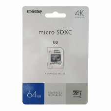 Карта памяти 64GB MicroSD class 10 + SD адаптер, SB64GBSDU1A-AD, SMART BUY