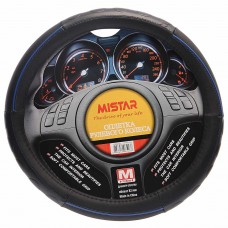 Оплетка руля (M) 37-39см черная с синим кантом, MIS-17STW11 BL (M), MISTAR
