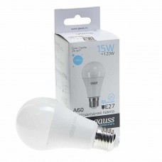 Лампа светодиодная E27 A60 15W(120W) 220V холодный, 23235, GAUSS
