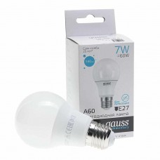 Лампа светодиодная E27 A60 7W(60W) 220V холодный, 23227A, GAUSS