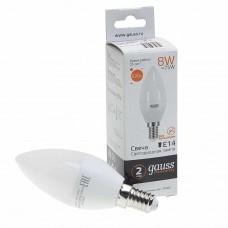 Лампа светодиодная E14 C37 8W(70W) 220V теплый, 33118, GAUSS