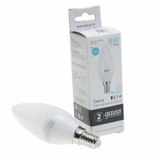 Лампа светодиодная E14 C37 8W(70W) 220V холодный, 33128, GAUSS