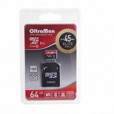 Карта памяти 64GB MicroSD class 10 + SD адаптер, OM064GCSDXC10UHS-1-ElU1, OLTRAMAX