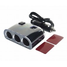 Разветвитель прикуривателя 3-х гнездовой 12-24V 2USB 1.2А с удлинителем 0.8м черный, OLS-1505B, OLESSON