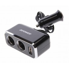 Разветвитель прикуривателя 2-х гнездовой 12-24V 1USB, PM6646, ZIPOWER