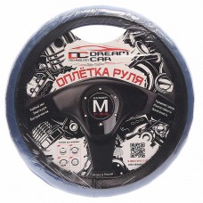 Оплетка руля (M) 37-39см синяя/синяя нить экокожа 