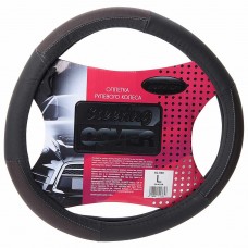 Оплетка руля (L) 39-41см черная натуральная кожа, AL040BL, AUTOLUXE