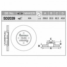 Диск тормозной Solaris (11-) KIA Rio (11-) передний (1шт.), SD2039, SANGSIN