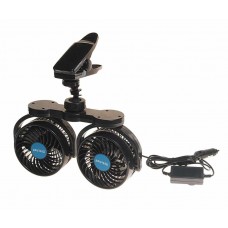 Вентилятор в салон 12V двойной на прищепке синий, HX-T607E DC12V blue, MITCHELL